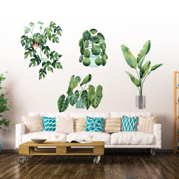 Grønn potteplante Veggklistremerke Avtagbart veggdekor for soverom Stue Bakgrunnsdekor