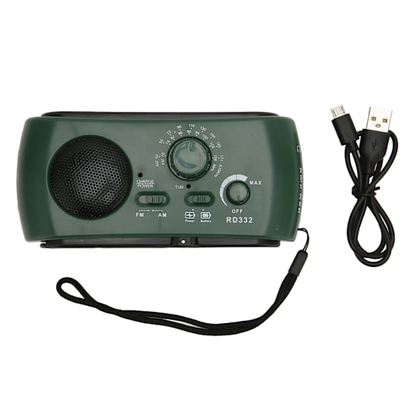 Solar Handvev Radio Multifunktion Uppladdningsbar nödradio med ficklampa funktion för utomhuscamping Vandring Green