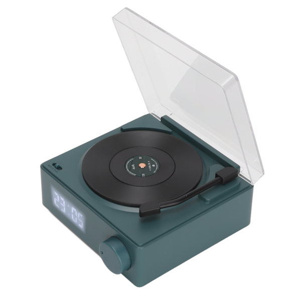 X11 Bluetooth Väckarklocka högtalare 360 ​​graders stereoljud Retro Roterande Vinyl Skiva Väckarklocka Högtalare DC 5V1A Svartgrön