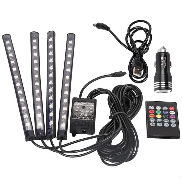 LED-lyslist for bil, 4 stk. 48 LED Flerfarget Musikk Bil Interiørlys