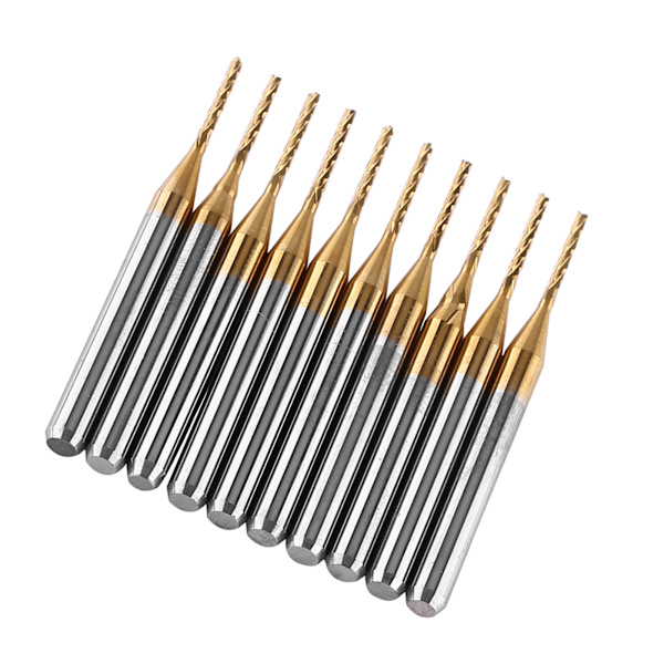 10 stk. Titanium Coat Tungsten Carbide End Mill Gravering Bits Fræser 3.175mmx1mm