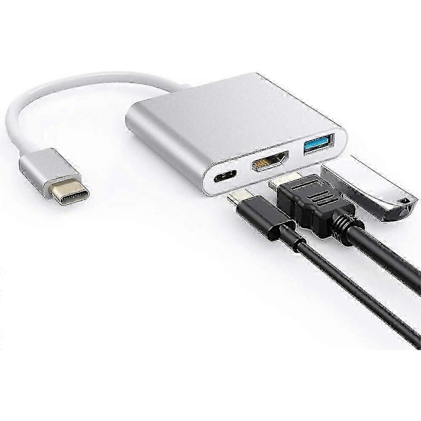 Usb-c - Hdmi-sovitin Usb C -latausporttisovitin Usb C -keskitin, hopea
