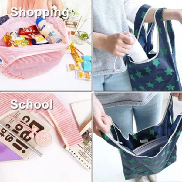 10 stk. handlepose sammenleggbar polyester stor kapasitet gjenbrukbar handlepose for husholdning