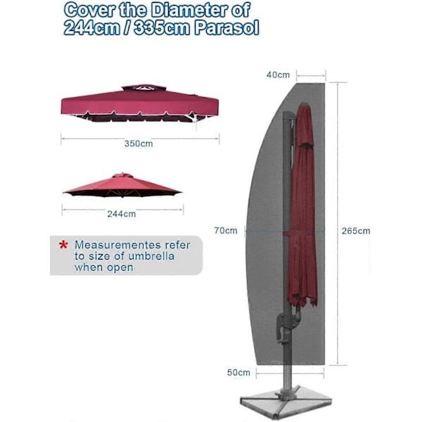 Deporte Parasollskydd, Parasollöverdrag, Vattentätt Trädgårdsparasollskydd, 265x40/70/50cm/Anti-UV, Vind, Blekningsskydd, för Deporte Utomhus Trädgårdsparasoll