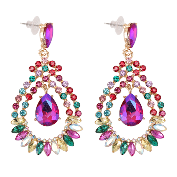 Vanndråpe Rhinestone Hengeøredobber Elegant Legering Glitrende Rhinestone Dangle Øredobber for Bryllup Midten KC Gull