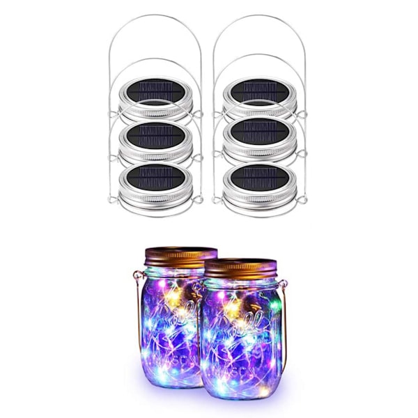 Solar Glass Jar Lid Lights 20 LED Fairy String Lights 6 pcs Lid Lights with 6 pcs Hangers for Outdoor Decoration No Jars