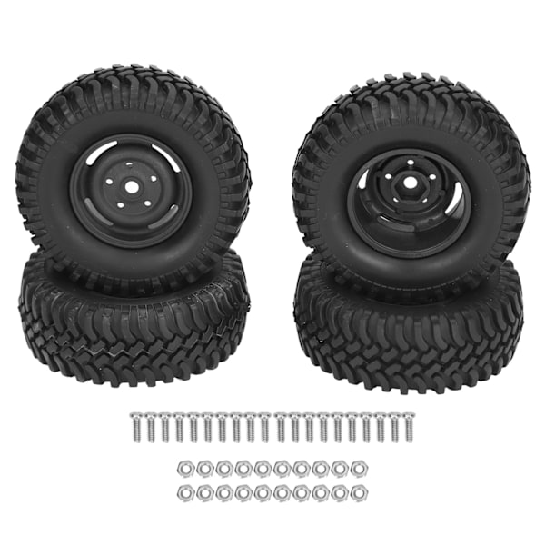 4 st RC-hjul och däck 1,9 tum gummi plast 100 mm diameter universell RC-däckset för utbytesklättring bil svart