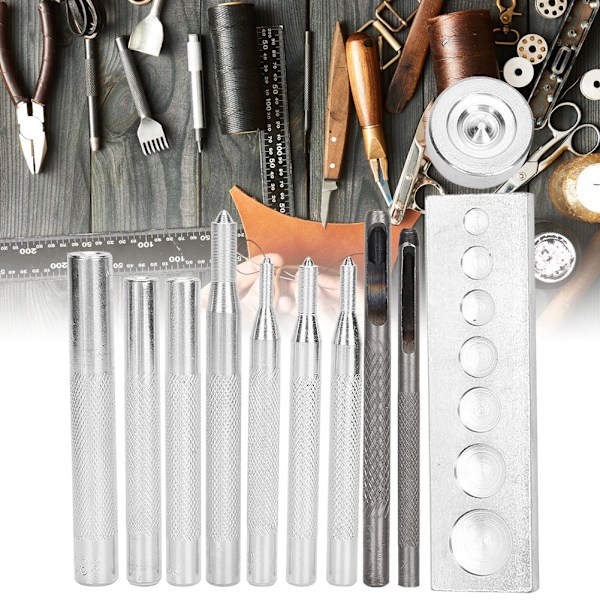 Snap Fastener Værktøjssæt Hul Stanser Knap Sætter 7 I 1 Base Læder Håndværk Værktøjssæt