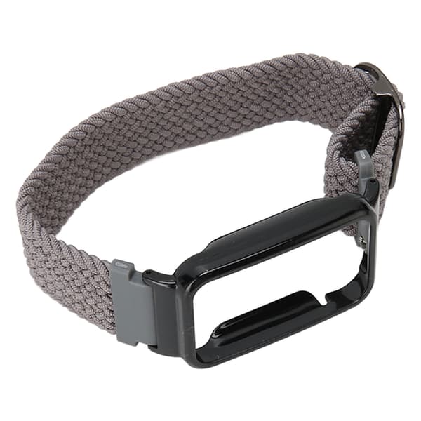 Flätat Loop-armband för Mi Band 7 Pro Justerbart Elastiskt Nylon Loop-armband med Skyddsram Grått Band Svart Fodral
