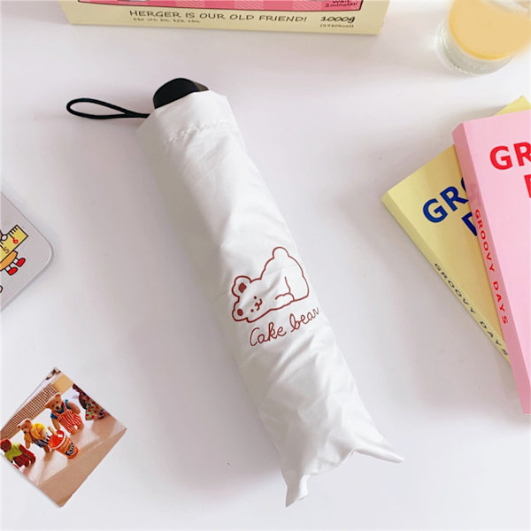 Muodi Korean Version Sun Umbrella UV Isolation Portable Foldable Umbrella Black Vinyl Cute Cartoon Pattern Bear