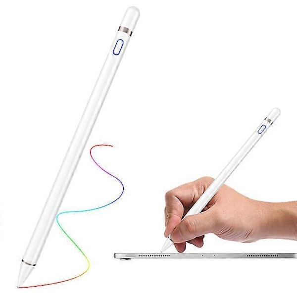 1 hvid genopladelig universal kapacitiv stylus, stylus pen berøringsskærm høj præcision universal kapacitiv stylus, kompatibel med