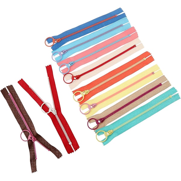 10-pack hartsdragkedjor med metallringavdragare i slumpmässig färg - 30 cm