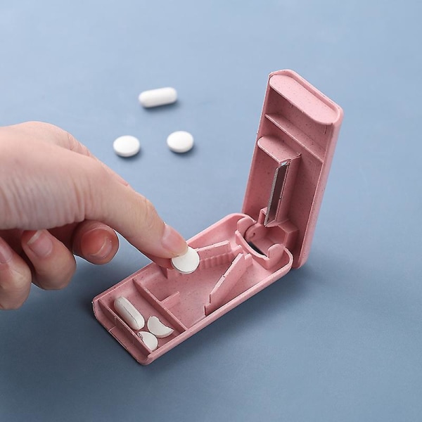 Bärbar Pill Cutter Box Set med blad i rostfritt stål för medicinförvaring