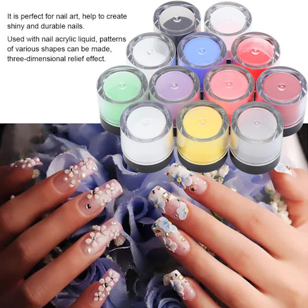 Akrylpulver Kristall Nail art Dekorationsbyggare Akrylmanikyrverktyg12 färger