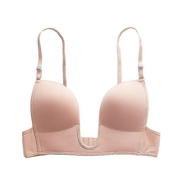 Sømløs dyp U-plunge bh for kvinner - Sexy og elegant bryllupsundertøy 38c Beige