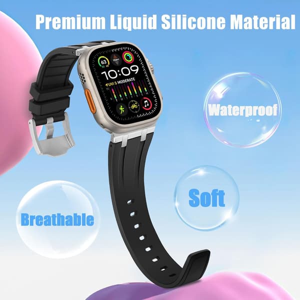 Compatible with Apple Watch Ultra Strap 38mm 40mm 41mm, Liquid Silicone Strap with Stainless Maple Adapters Designed for Apple Watch