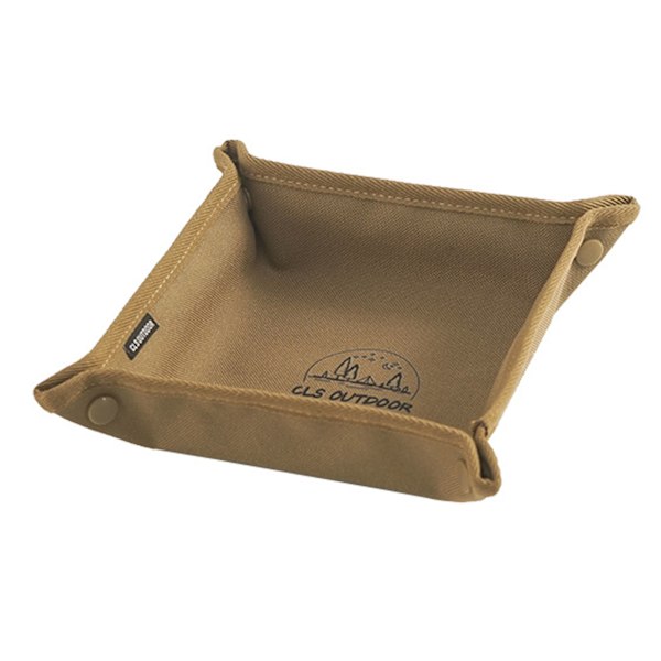 Camping Desktop Organizer Square Khaki Folding Portable Camping Sundries Box Tray for Outdoor Travel M 25cm