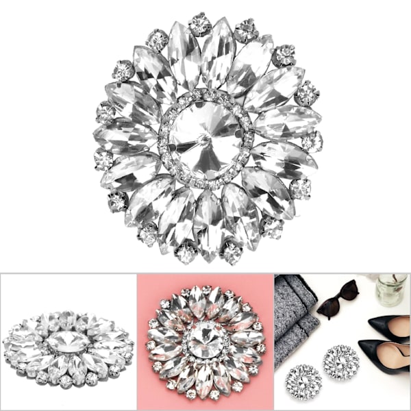 2 stk Rhinestone Crystal Applique Sy On Faux Pearl Patch for Clothes Shoes Bag (#1)