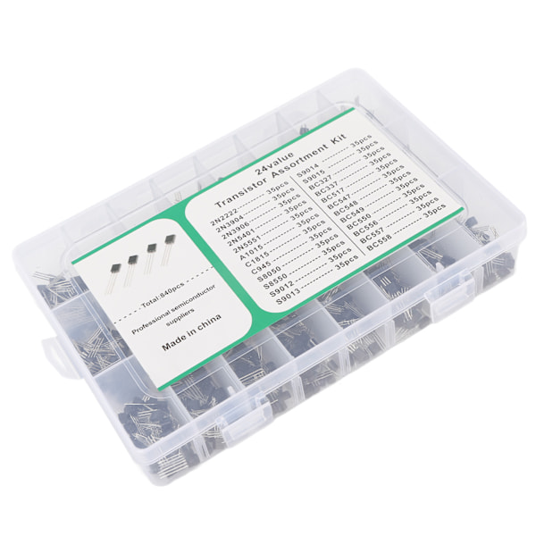 840 stk BC337 BC549 A1015 Transistor Diode Triode 24 verdier NPN PNP Power General Purpose Transistor Assortment Kit