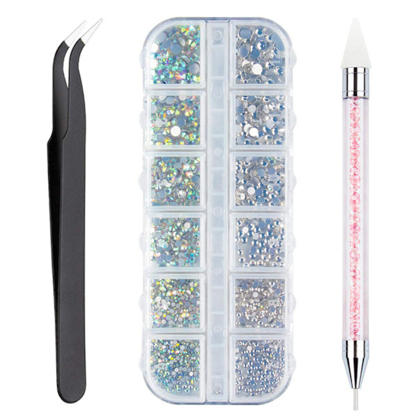 Neglekunst Rhinestones Kit Multifunktionel DIY Kunsthåndværk Rhinestones Dekorationer med Pluk Pen Tweezer til Hjem Neglesalon