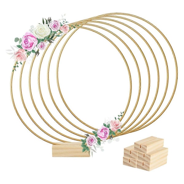 6 stk. 30 cm Metal Blomsterkrans Midterstykke Bånd 6 Træstandere