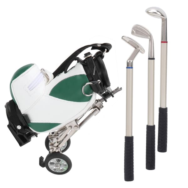 Skrivebordsgolfpennsett 3 kulepenner og miniveske sinklegering golfpennholder Grønn Hvit