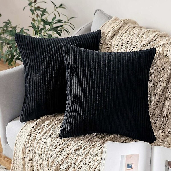 Dekorativt fløjlspudebetræk blødt pudebetræk sofa stue sofagruppe sæt med 2 45x45cm sort