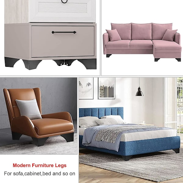 7,5 cm metalliska soffben - Set om 4, moderna solida möbelfötter för soffa, garderob, skåp, bord (svart)