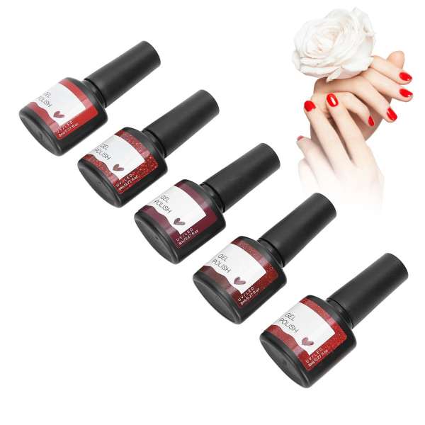 Red Series Nail Art UV-geelilakka Shiny Soak Off Gel Polish Set manikyyrityökalu 5kpl x 8ml