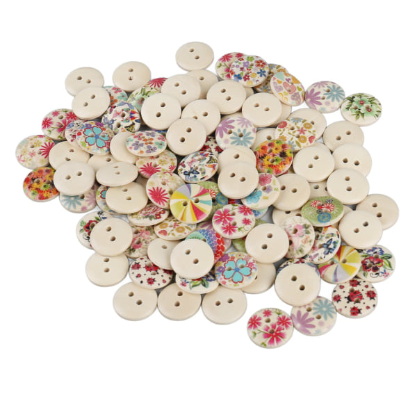 100 stk 0,6 tommer blandede trykte treknapper DIY håndverksknapper Dekorative runde knapper for sying Håndverk Loggfarge Blomster 100 stk 0,6 tommer