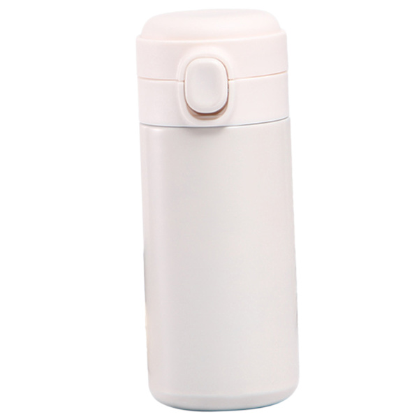 Isolerad flaska med popup-lock, 420 ml, mini, söt, dubbelväggig, vakuum, bärbar, rostfritt stål, isolerad vattenkopp för daglig användning, present, kontor, vit