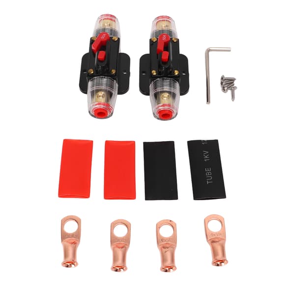 12-24V Inline afbryder med manuel nulstillingssikringsholder, batteriklemmer, krympeflex til bilbåds lydsystem 50A
