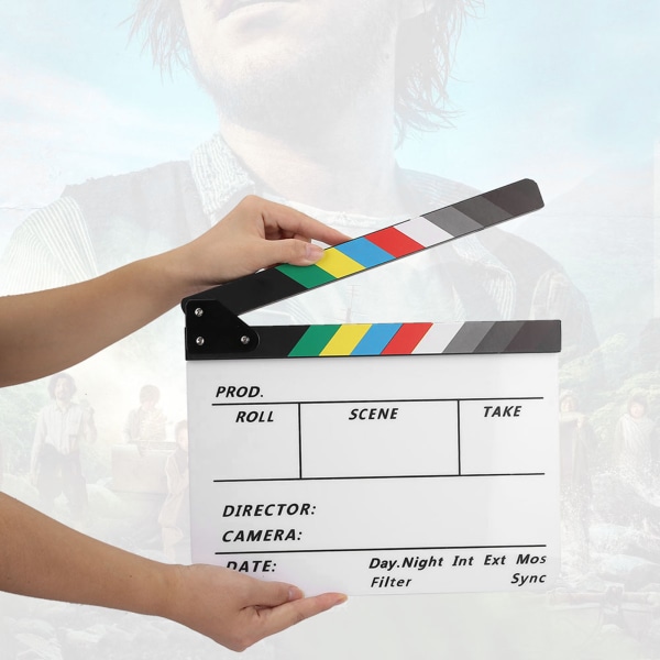 Akryl Regissør Scene Clapperboard TV Film Action Board Film Cut Prop med penn (farge/hvit)