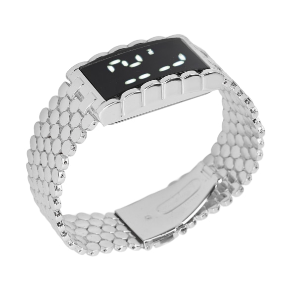 LED watch dubbelt öppen spänne i rostfritt stål metallrem rektangulär urtavla Digital armbandsur för utomhusaktiviteter Silver