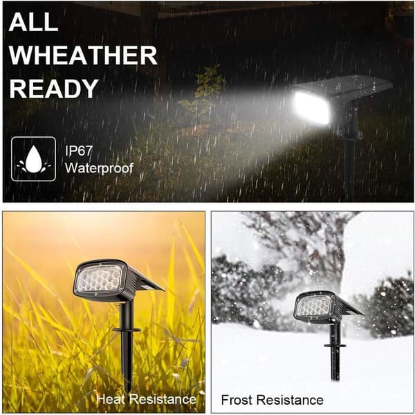 Udendørs solcelle-spotlights med 34 LED'er – IP67 vandtæt – 1,3W solpanel – 3 lystilstande til stier og terrasser – 4-delt sæt – 2-i-1
