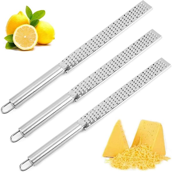 Langt Håndtag Rivejern, 3 STK Zester Manuel Rivejern Håndholdt Ostehøvl Rustfrit Stål Citron Zester Køkkenredskaber Ergonomisk Håndtag til Citron Muskatnød Cho
