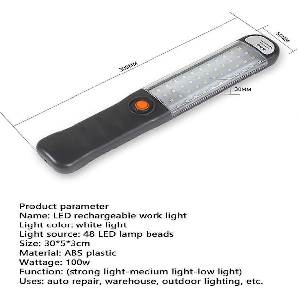 LED-työvalo Ladattavat työvalot 3 magneettitilalla LED-taskulamppu Tarkastusvalo