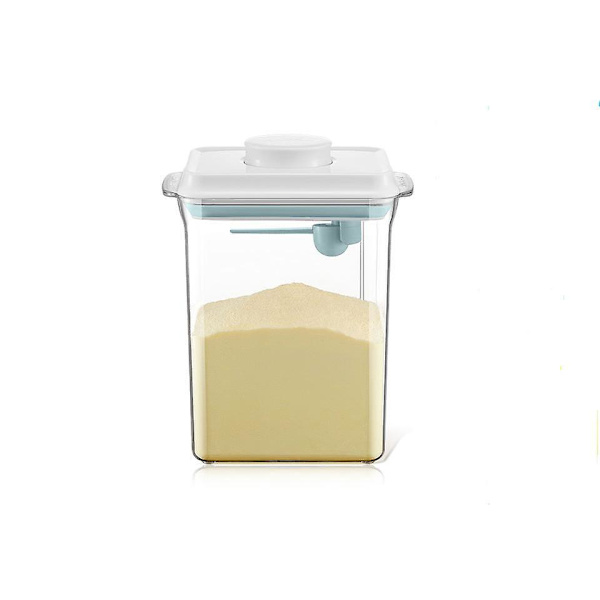 Lufttett Melkepulverbeholder - 2300 ml Kapasitet, Enkel En-knapps Dispenser, BPA-fri, Inkluderer Skje og Skrape - Transparent, 800 g