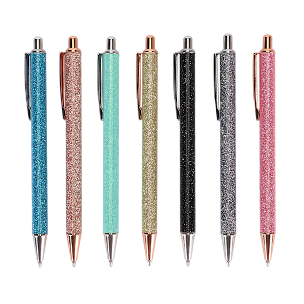 7 stk kuglepen, sort refill, glitterstil bogklemme, let adskillelse, skrivepenne til skolekontorer