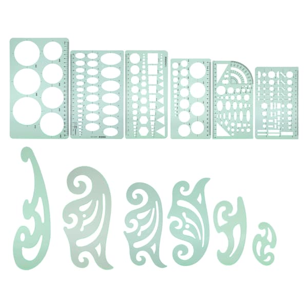 12 st ritmall multifunktionell mätning geometrisk plastritlinjal designmaterial