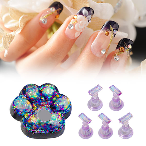 Katteklo Magnetisk Negleholder Glødende Manicure Praksis Træningsdisplay Stativ Krystalholdere Legering Falske Neglespids Salon DIY Manicure Værktøjer