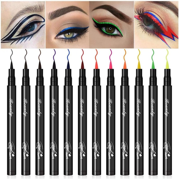 12 farver matte flydende eyeliners sæt farvede eyeliner penne Langtidsholdbare vandtætte smudsfri flydende eyeliner penne