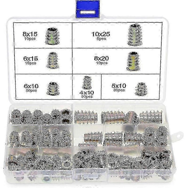 120-pack M4 M5 M6 M8 M10 Hexagonmuttrar av zinklegering med gängade insatser för trämöbler med plastlåda TA