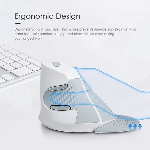 2025 Lämplig vertikal mus, trådlös ergonomisk mus, 3 justerbara DPI (800-1200-1600 DPI), 6 knappar, avtagbar