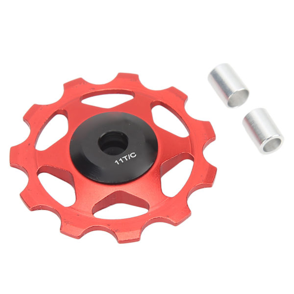 Bakväxelrulle 11 tänder Aluminiumlegering ihålig design Starkt stöd Inbyggt lager Cykelstyrningshjul Röd