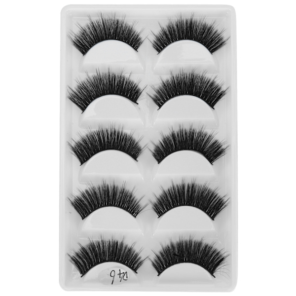 5 par tykke, tette falske vipper Tredimensjonale lange krøllede falske øyevipper Makeup Tool(D46)
