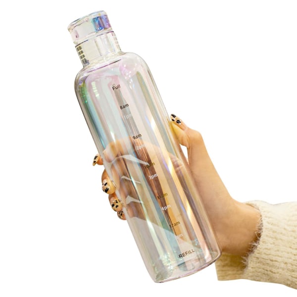 Lekkasjesikker 500 ml gjennomsiktig vannflaske med høy borosilikat tetøy med tidsskalatrykk for kontor (flerfarget)
