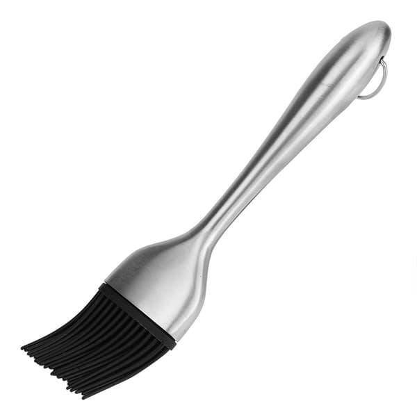 Grillbørste med silikonhode og håndtak i rustfritt stål for marinering og grilling (20 cm)