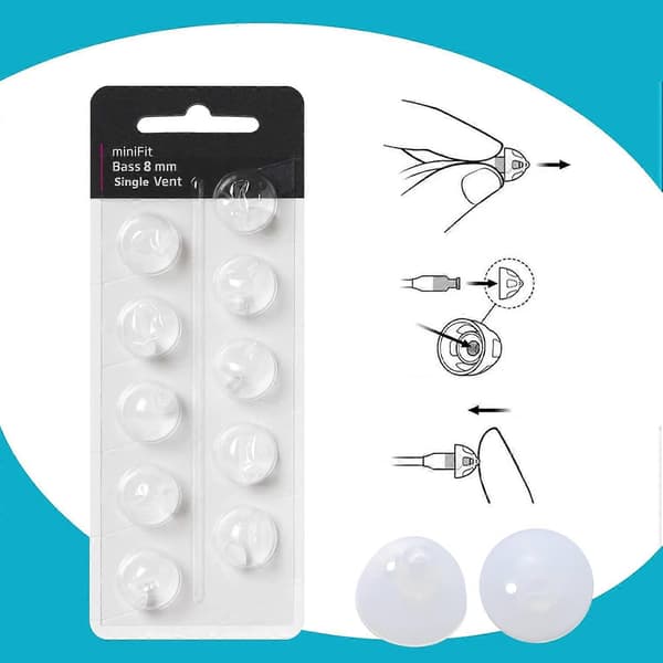 Hearing Aid Replacement Dome for Oticon, Oticon Minifit Double Vent Bass Dome (6mm/2-pack), Universal Dome for Oticon Hearing Aid Consumables. 8MM SINGLE VENT