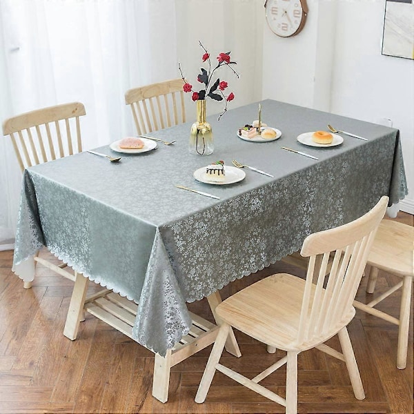 Vattentät Vinyl Duk, Rektangulär Kraftig Bordsduk, Avtorkningsbar Bordsöverdrag för Kök och Matsal (Grå, 132 cm X 178 cm)